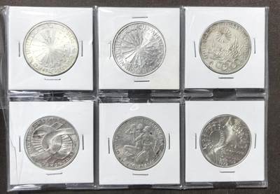 北京马甸外国币专卖第149期，外国币专场，陆续上拍，欢迎关注 - 1976年德国慕尼黑奥运会10马克银币6枚/套，每枚15.5克，成色：625