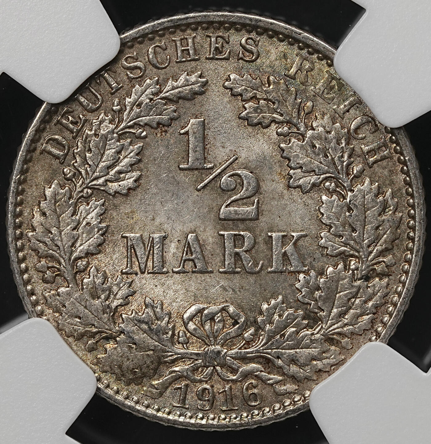 修遠堂世界钱币第107期 NGC MS64 1916年德国1/2马克银币 E厂铭