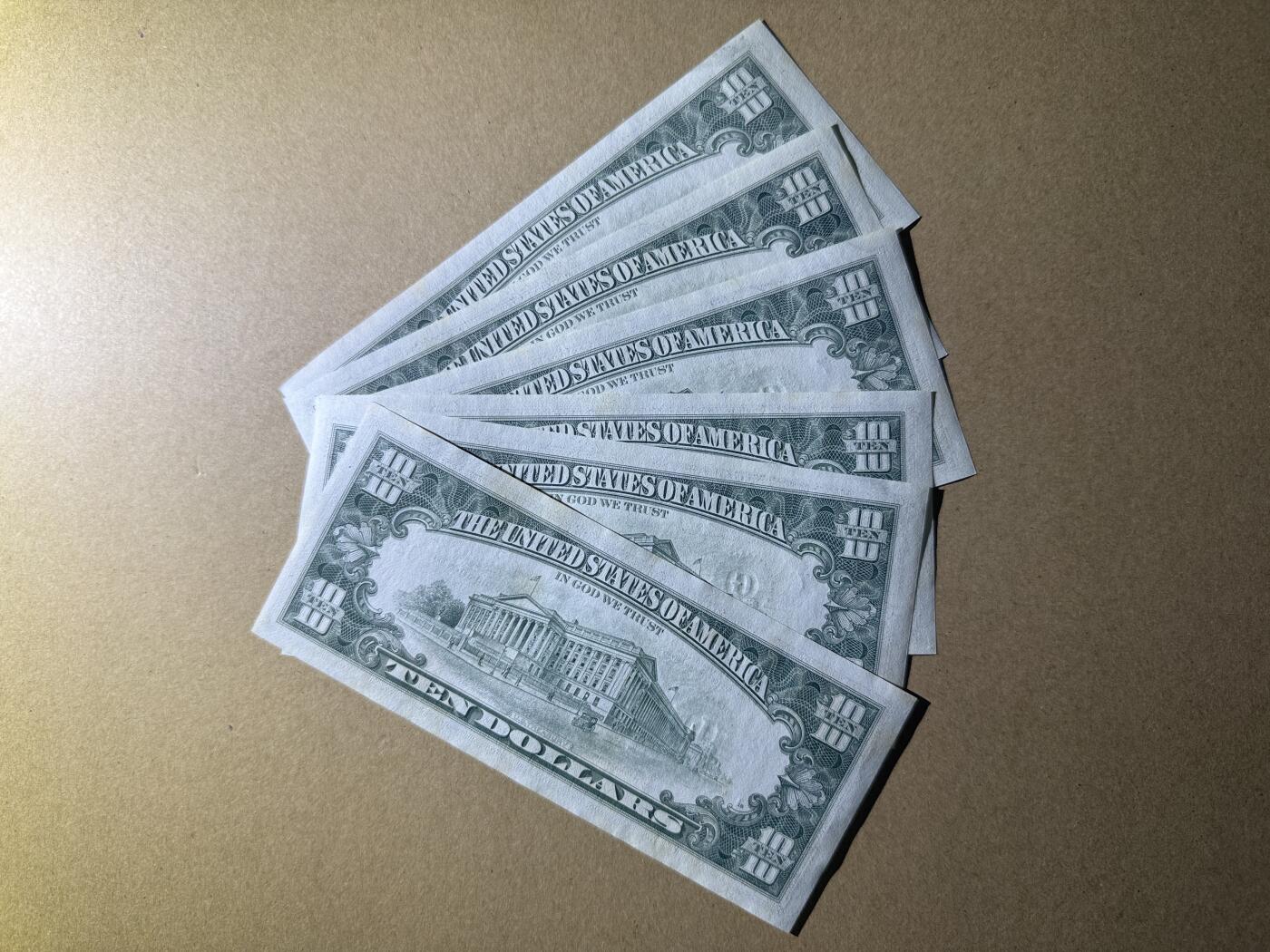 《艾美收藏》第236期-3.15周日外币畅拍 美国10美元6张 UNC 局部有黄