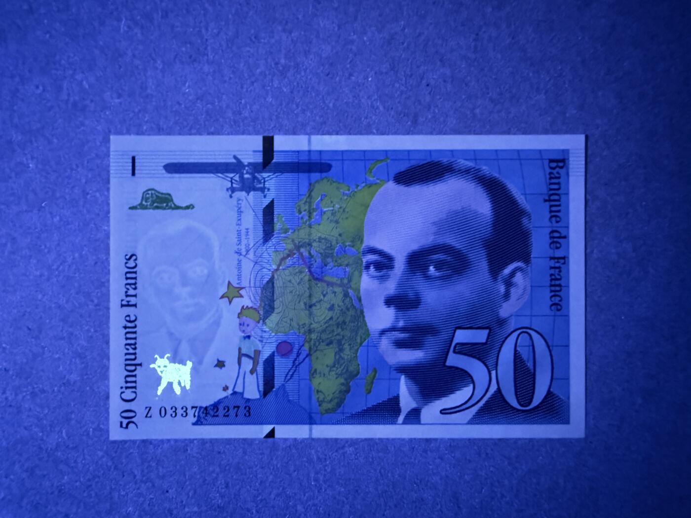 《艾美收藏》第236期-3.15周日外币畅拍 法国50法郎 UNC 1997年Z冠小王子 局部荧光