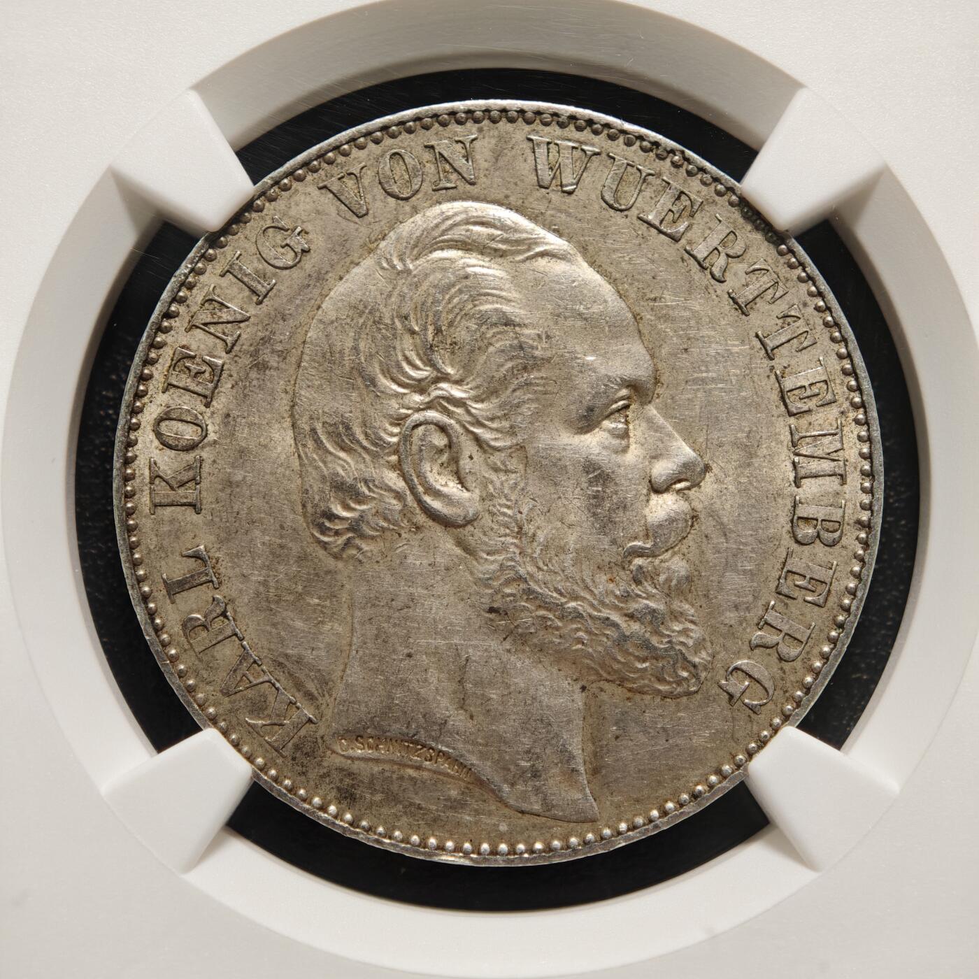 【德藏】世界币章拍卖第167期（拍品征集中~欢迎藏友联系） 1871年 德国符腾堡卡尔一世普法战争胜利纪念泰勒银币 NGC AU58 淡黄油包浆 1870-1871年普法战争以普鲁士为首的德意志邦联获胜，1871年德意志帝国成立，符腾堡作为南德邦国参与此战并加入德意志帝国