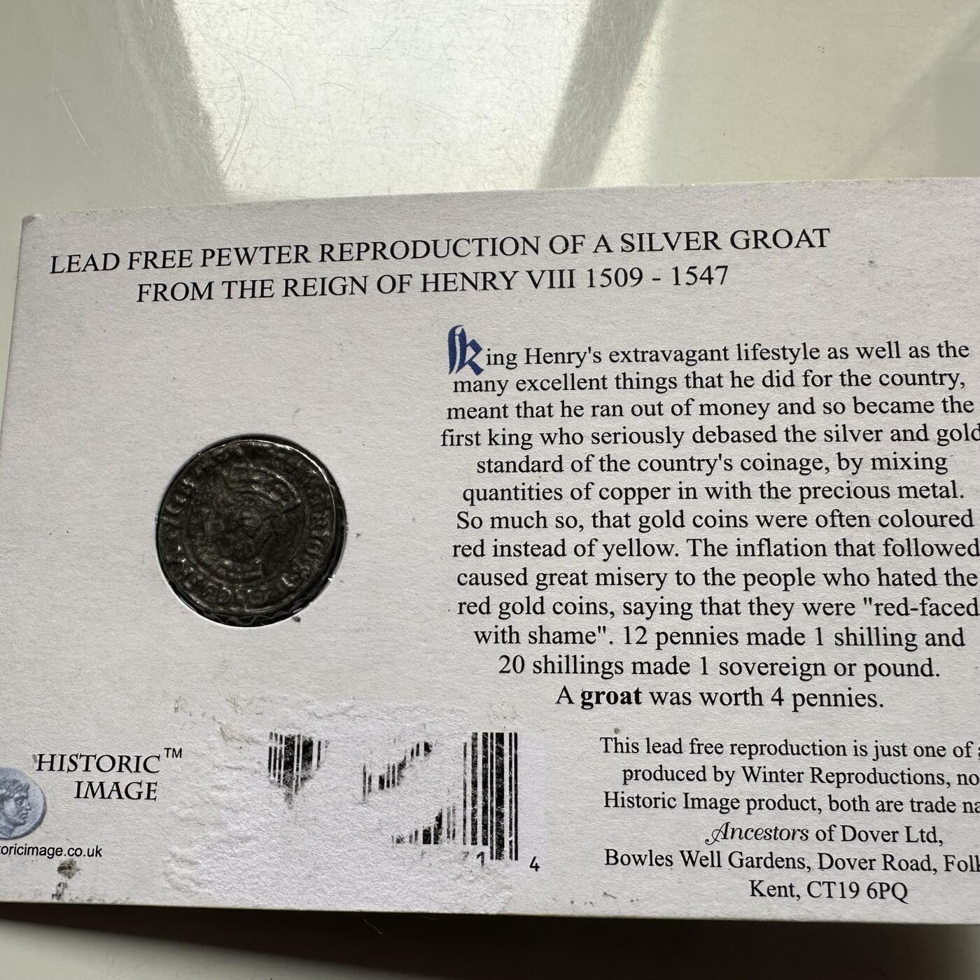 🌹外币初藏🌹🐯2026年第28场   每周二四六晚8️⃣点 接代拍 英国亨利八世1509年-1547年银格罗特锡制复制品20mm2g