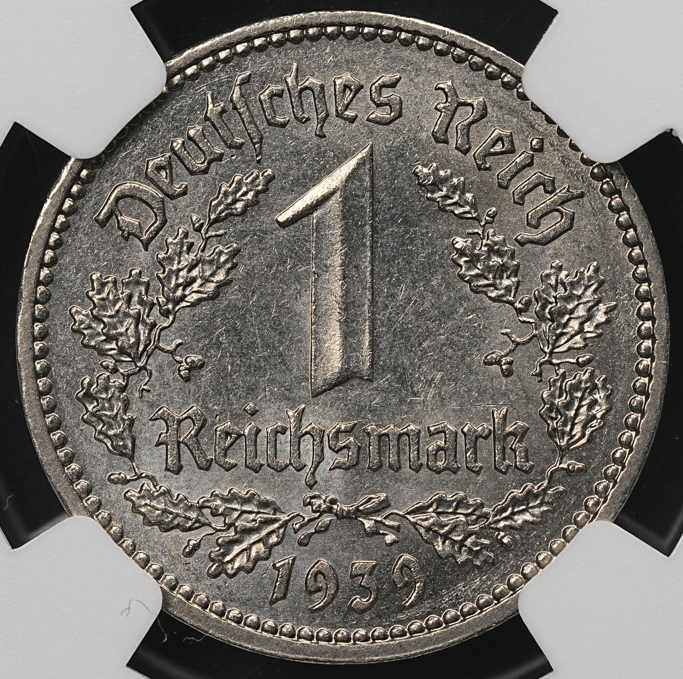 修遠堂世界钱币第107期 NGC MS63 1939年德国1马克，A厂铭