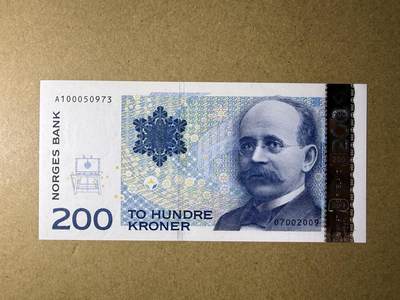 《艾美收藏》第236期-3.15周日外币畅拍 - 挪威200克朗 UNC 2009年 挪威地球物理学家伯克兰 A冠无4