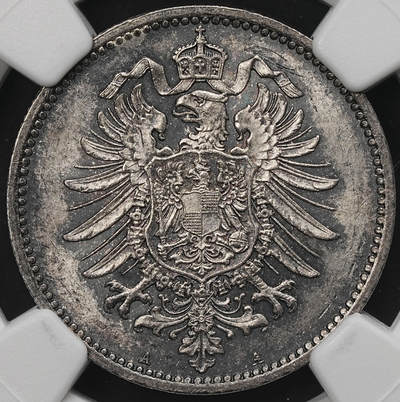 修遠堂世界钱币第107期 - NGC MS64 1887年德国1马克银币，A厂铭，短翅鹰关门年份