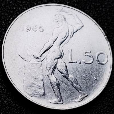 泉币菌-第207场-拍品多 请提前出价 - 意大利 1968年 50里拉 锻冶之神 伍尔坎 24mm