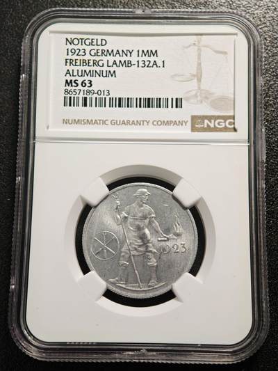 【德藏】世界币章拍卖第167期（拍品征集中~欢迎藏友联系） - 1923年 德国紧急时期弗莱堡火把男100万马克铝币 NGC MS63 原光十足 大名誉品种