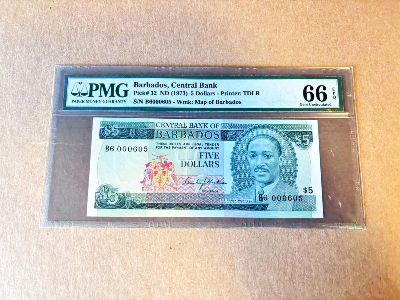 【Blue Auction】世界纸币精拍第794期——18级TOP拍卖/信誉/品质/专业/高效💫 【605小号】巴巴多斯 1973年5元 PMG66EPQ 