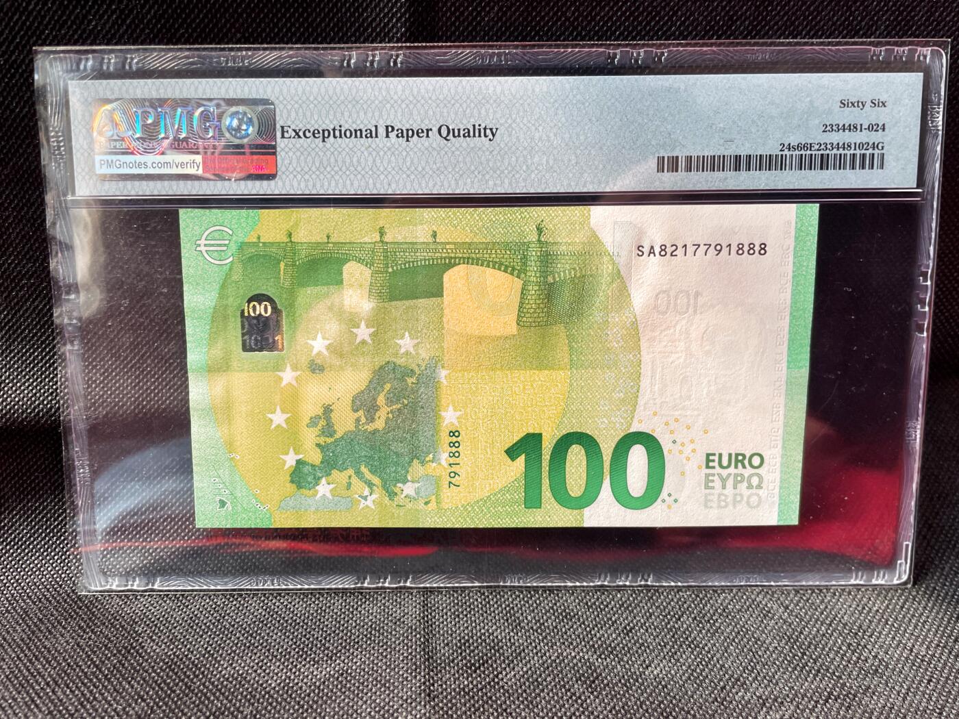 PMG66EPQ（豹子号888） 欧盟 三签 意大利 2019年100欧元 谢绝还价