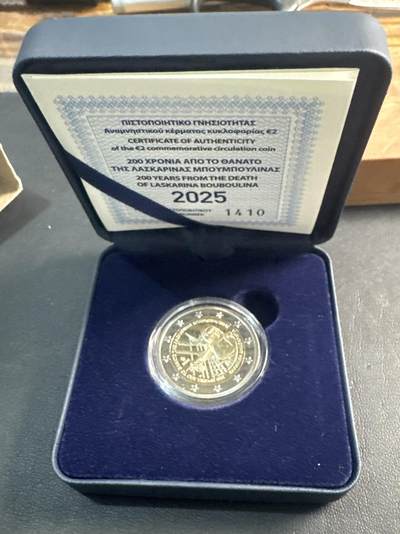 ❤️【币观天下】❤️ 第344期钱币秒杀拍卖场- 2026.3.6周五晚上6点半场 长期征集拍品  - 希腊2025年 拉斯卡里娜·布布利娜诞辰200周年 2欧元精制纪念币 盒证齐全