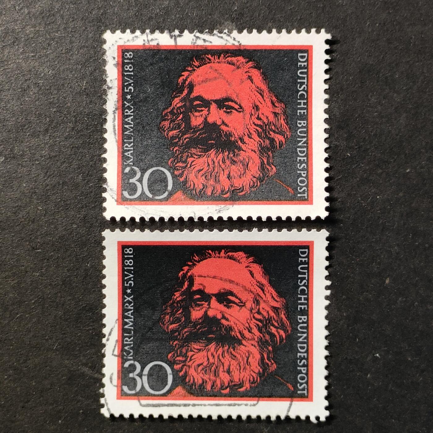 ↓君缘收藏761期☞钱币邮品↓无佣金、可寄存、满30元包邮  德国邮票西德，1968年卡尔·马克思诞辰150周年邮票1全，随机发一枚
