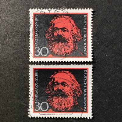 ↓君缘收藏761期☞钱币邮品↓无佣金、可寄存、满30元包邮  - 德国邮票西德，1968年卡尔·马克思诞辰150周年邮票1全，随机发一枚