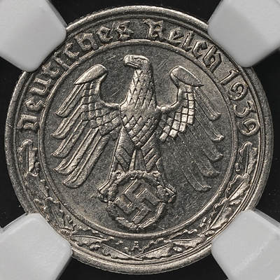 修遠堂世界钱币第107期 - NGC MS62 1939年德国50芬尼，坦克币，A厂铭