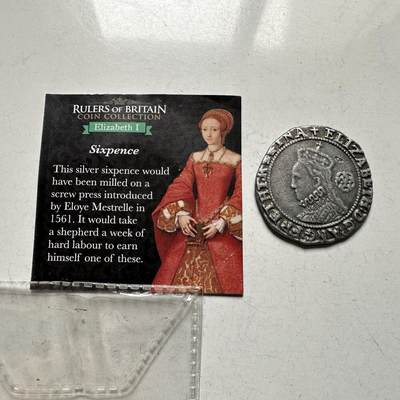 🌹外币初藏🌹🐯2026年第28场   每周二四六晚8️⃣点 接代拍 - 英国伊丽莎白一世1558年-1603年六便士银币锡制复制品26mm3g