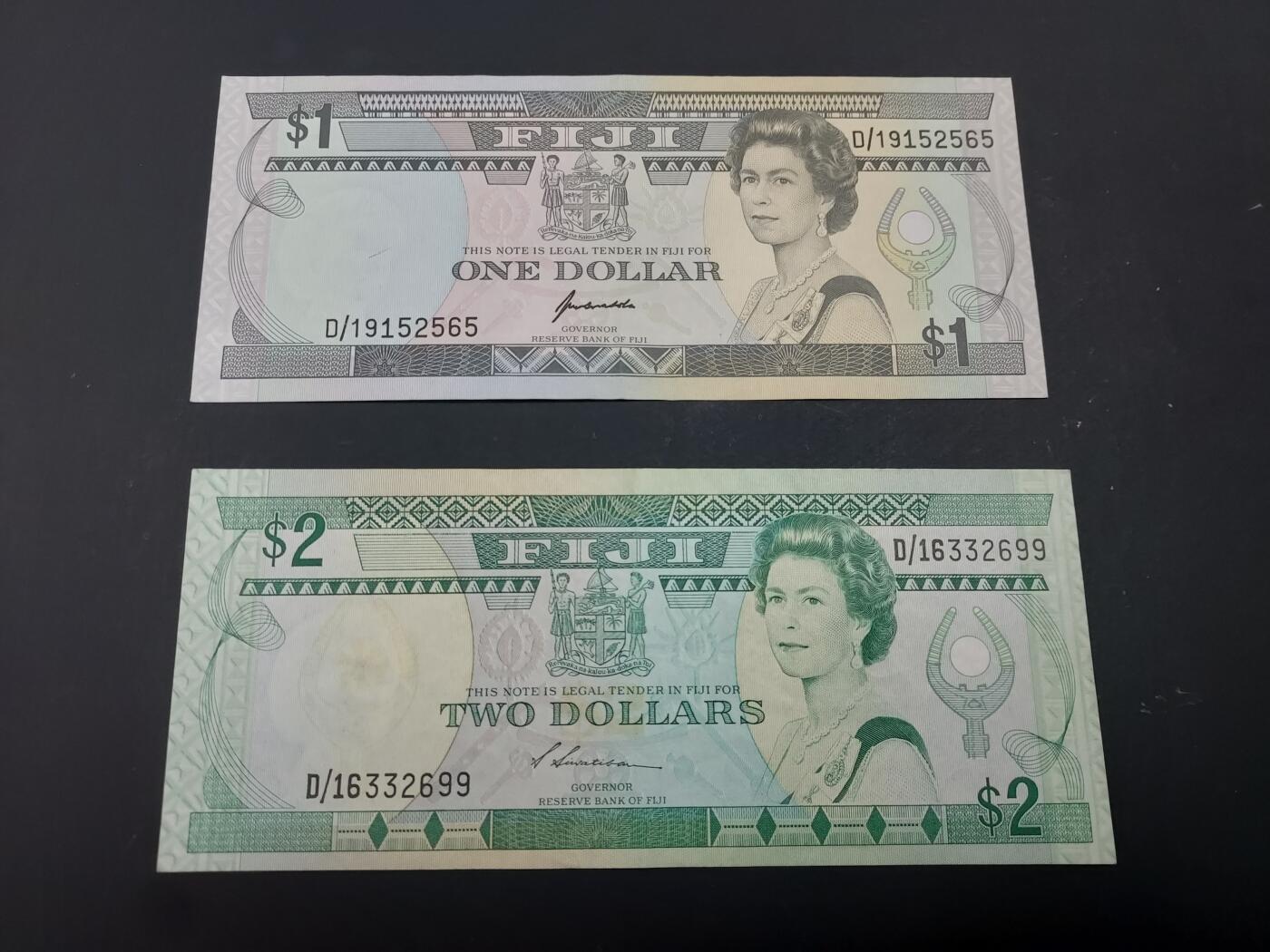 博彦收藏  AM 3月21日 8点钱币专场 全场包邮 斐济FIJI 女皇1元/2元 85-9品