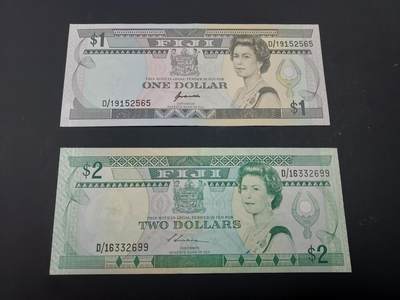 博彦收藏  AM 3月21日 8点钱币专场 全场包邮 - 斐济FIJI 女皇1元/2元 85-9品