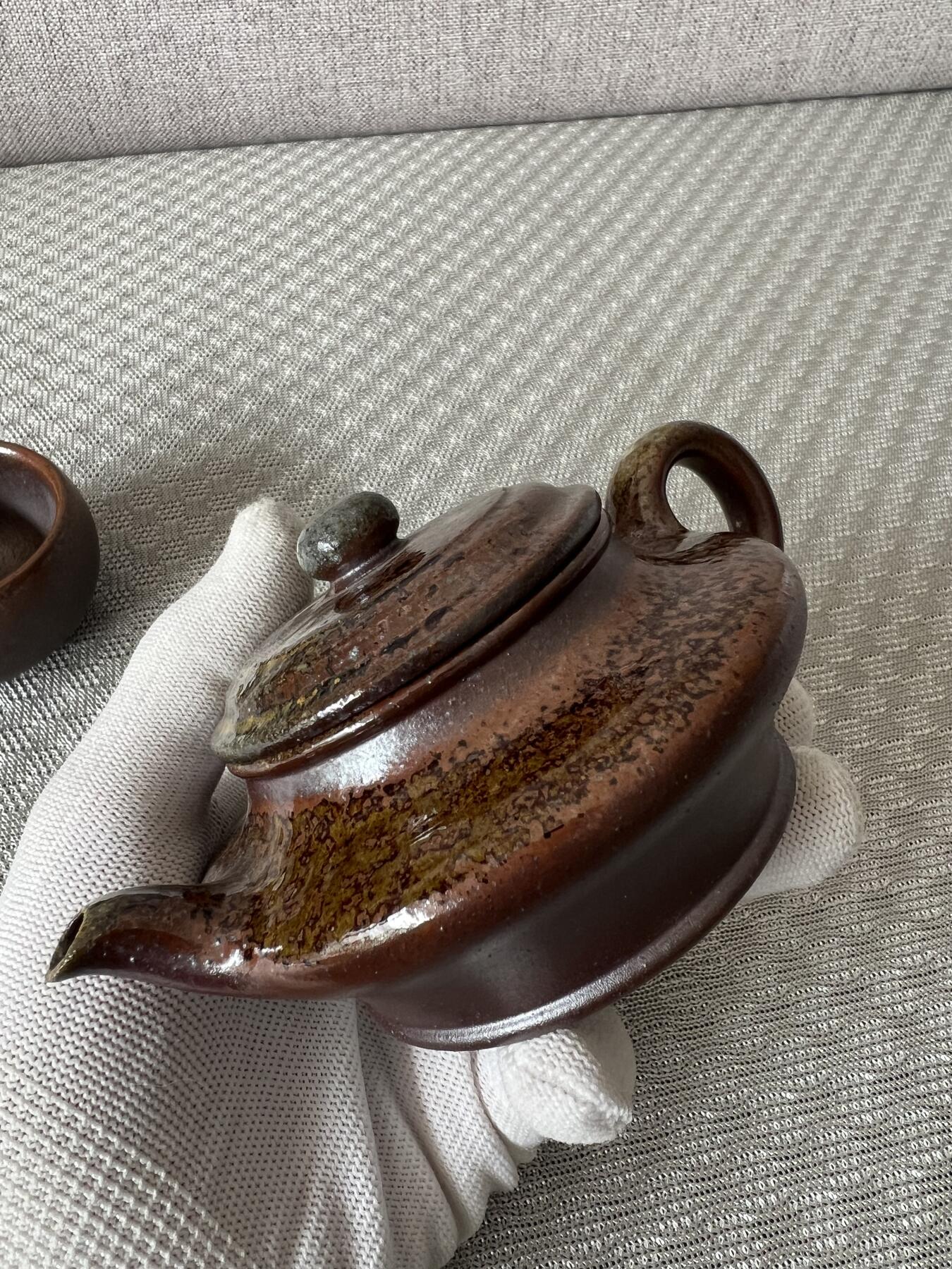 零元拍：原矿紫砂壶柴烧扁虚+柴烧主人杯（130CC左右）