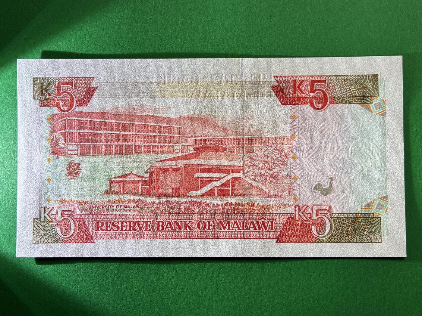 咖啡豆•收藏 2026年Mar_19th世界各国纸币拍卖 马拉维 1989年 5克瓦查 全新UNC 外国 非洲纸币