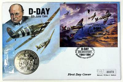 【雨安】【直播拍卖】【第0127期-裸币套币】2026-03-13 周五 19:30 (金价1140, 银价21.50) - [现代装帧] Guernsey 根西 2镑 1994年 诺曼底登陆