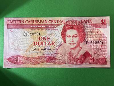 咖啡豆•收藏 2026年Mar_19th世界各国纸币拍卖 - 圣卢西亚 1985-88年 1元 全新UNC 外国 美洲纸币 女王钞