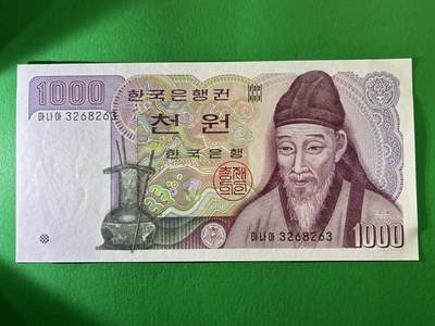 咖啡豆•收藏 2026年Mar_19th世界各国纸币拍卖 - 韩国 1983年 1000韩元 全新UNC 外国 亚洲纸币