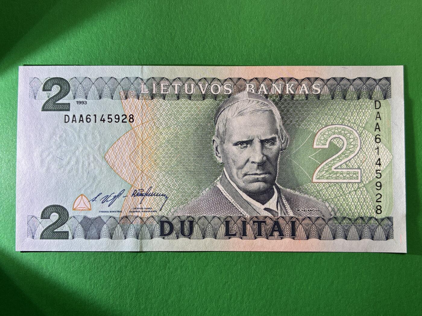咖啡豆•收藏 2026年Mar_19th世界各国纸币拍卖 立陶宛 1993年 2立特 全新UNC 外国 欧洲纸币
