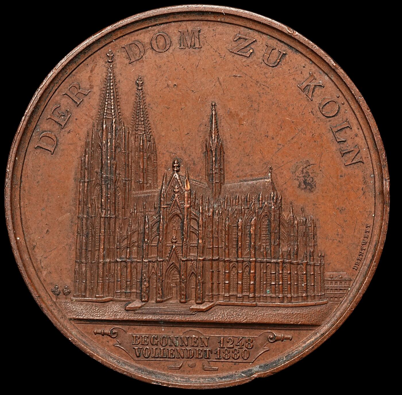修遠堂世界钱币第107期 1880年德国科隆大教堂竣工纪念铜章，边缘有伤，50.87mm，58.85g