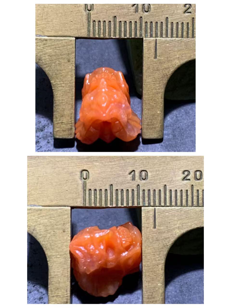精美川料柿子红南红玛瑙雕刻骷髅珠一个，