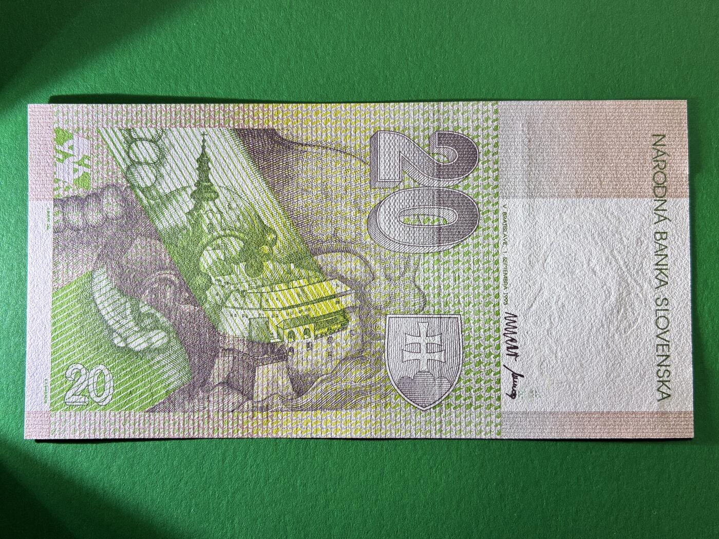 咖啡豆•收藏 2026年Mar_19th世界各国纸币拍卖 斯洛伐克 1993年 20克朗 全新UNC 外国 欧洲纸币