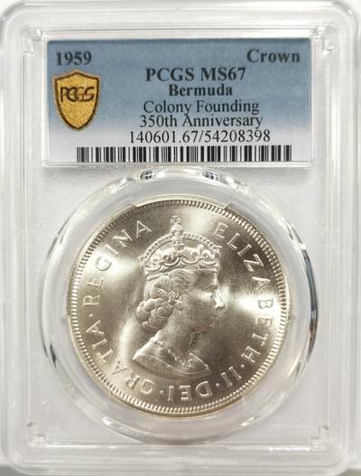 博洋堂世界钱币拍卖第164期（全场包邮） - PCGS MS67 英属百慕大1959年伊丽莎白二世发现百慕大350周年1克朗纪念银币-1