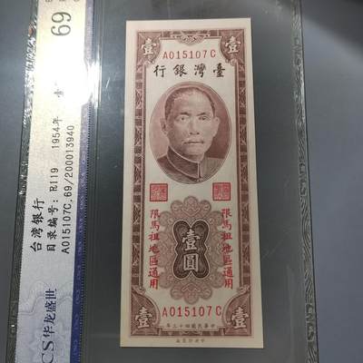 PCAI钱币  14-776  邮票钱币证章小专场 - 中国台湾省老纸币壹圆限马祖