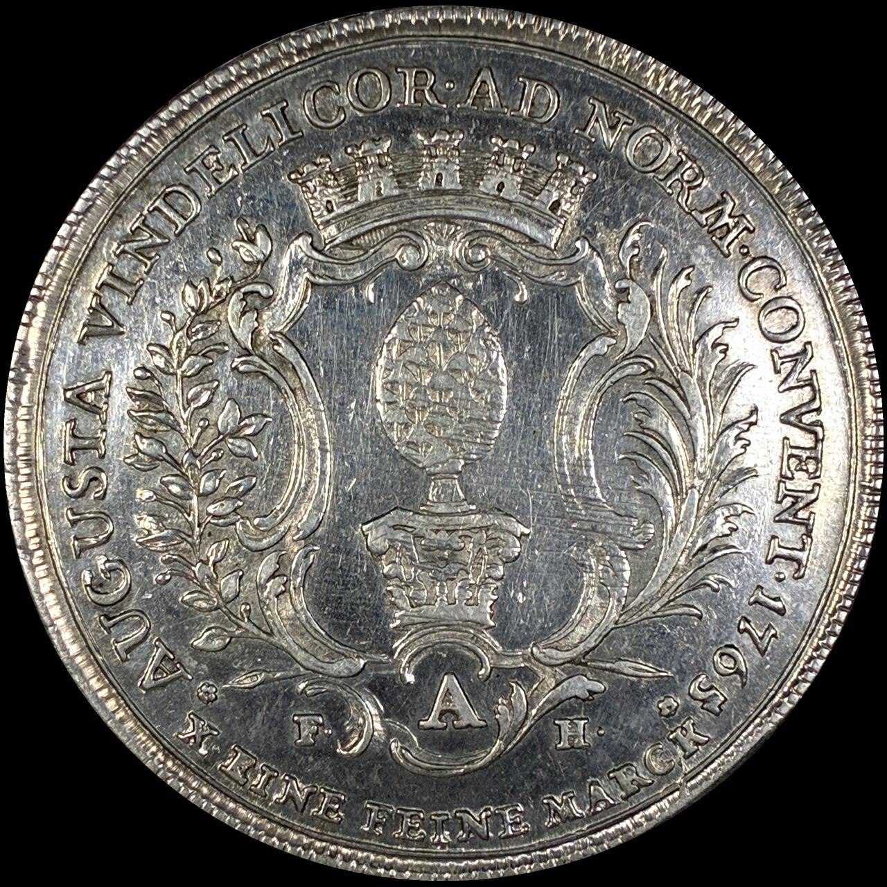 【雨安】【直播拍卖】【第0127期-裸币套币】2026-03-13 周五 19:30 (金价1140, 银价21.50) [裸币德国] Germany 德国 德意志 1泰勒 Augsburg奥格斯堡 KM#0184 (1765) 1765年