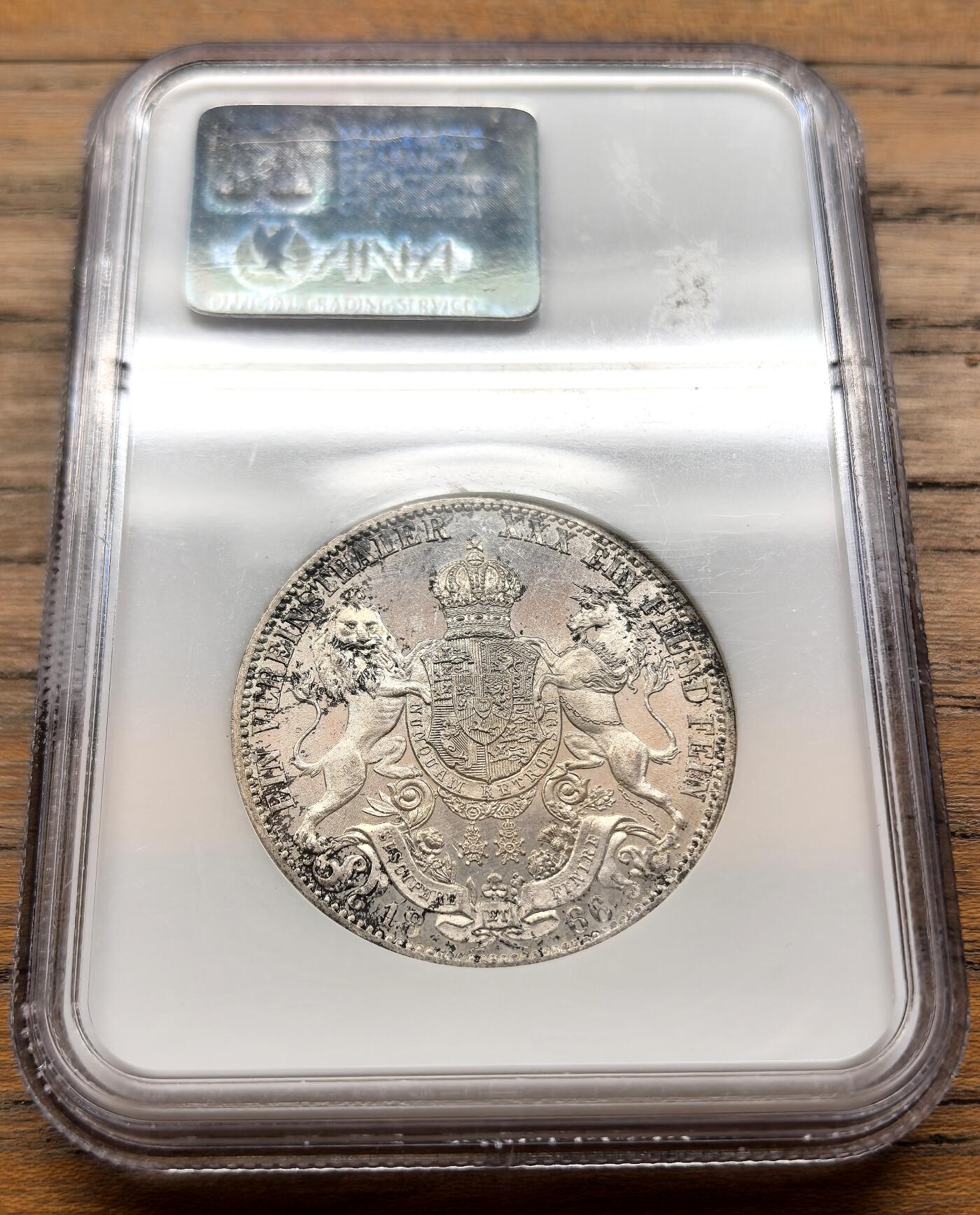 凡希社世界钱币微拍第三百二十一期 1866德国汉诺威狮马泰勒NGC-MS62