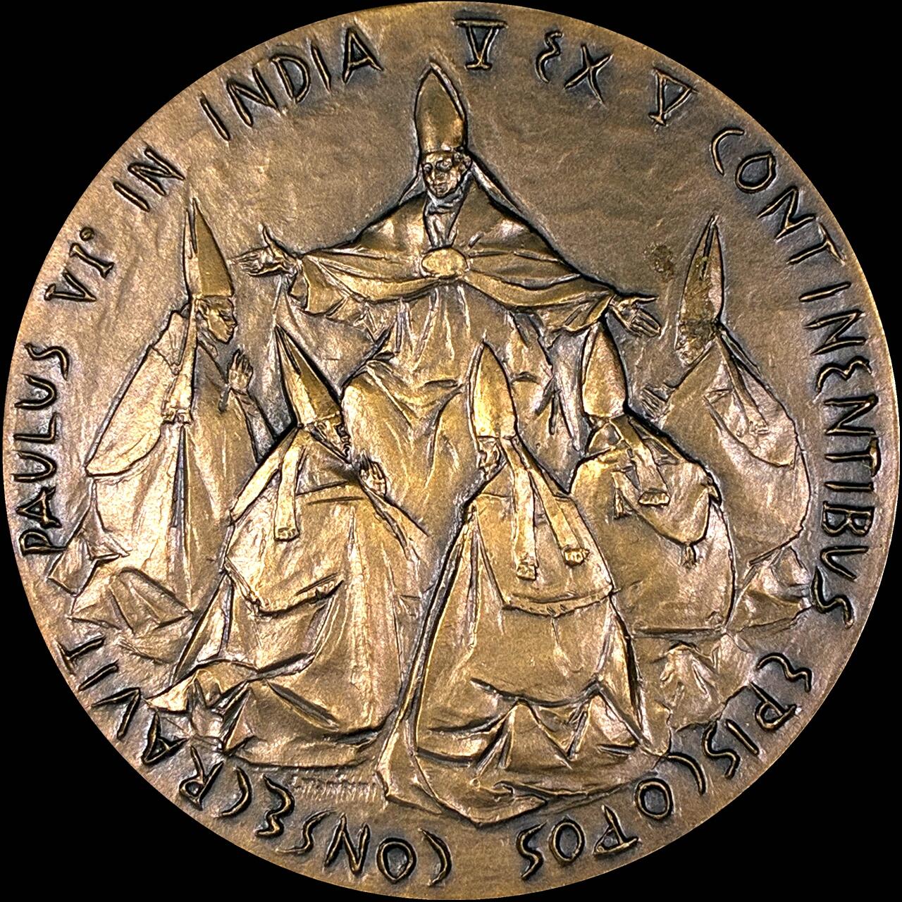 【雨安】【直播拍卖】【第0127期-裸币套币】2026-03-13 周五 19:30 (金价1140, 银价21.50) [徽章奖章] Vatican [章] 梵蒂冈 1964年 保罗六世在印度 铜章 44mm