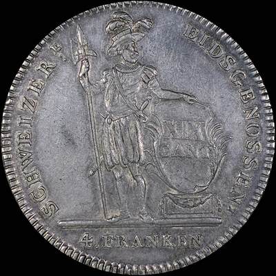 【雨安】【直播拍卖】【第0127期-裸币套币】2026-03-13 周五 19:30 (金价1140, 银价21.50) - [裸币各国] Switzerland 瑞士 Luzern卢塞恩 4法郎 KM#0109 (1813-1814) 1813年 原味欧洲老包浆