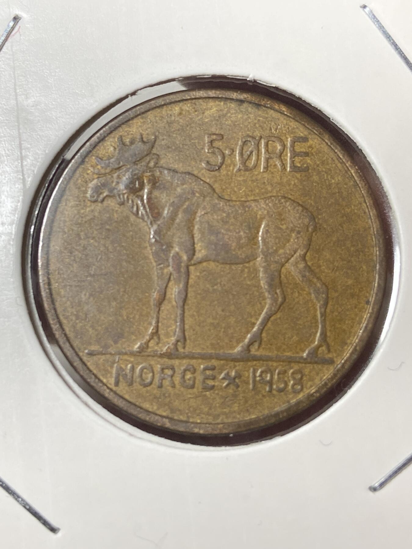 2026年第三十五场(总第二百零四场）外国精品纸夹币场(免佣金) 稀少年份–挪威🇳🇴1958年5欧尔(奥拉夫五世第一版，首发年)