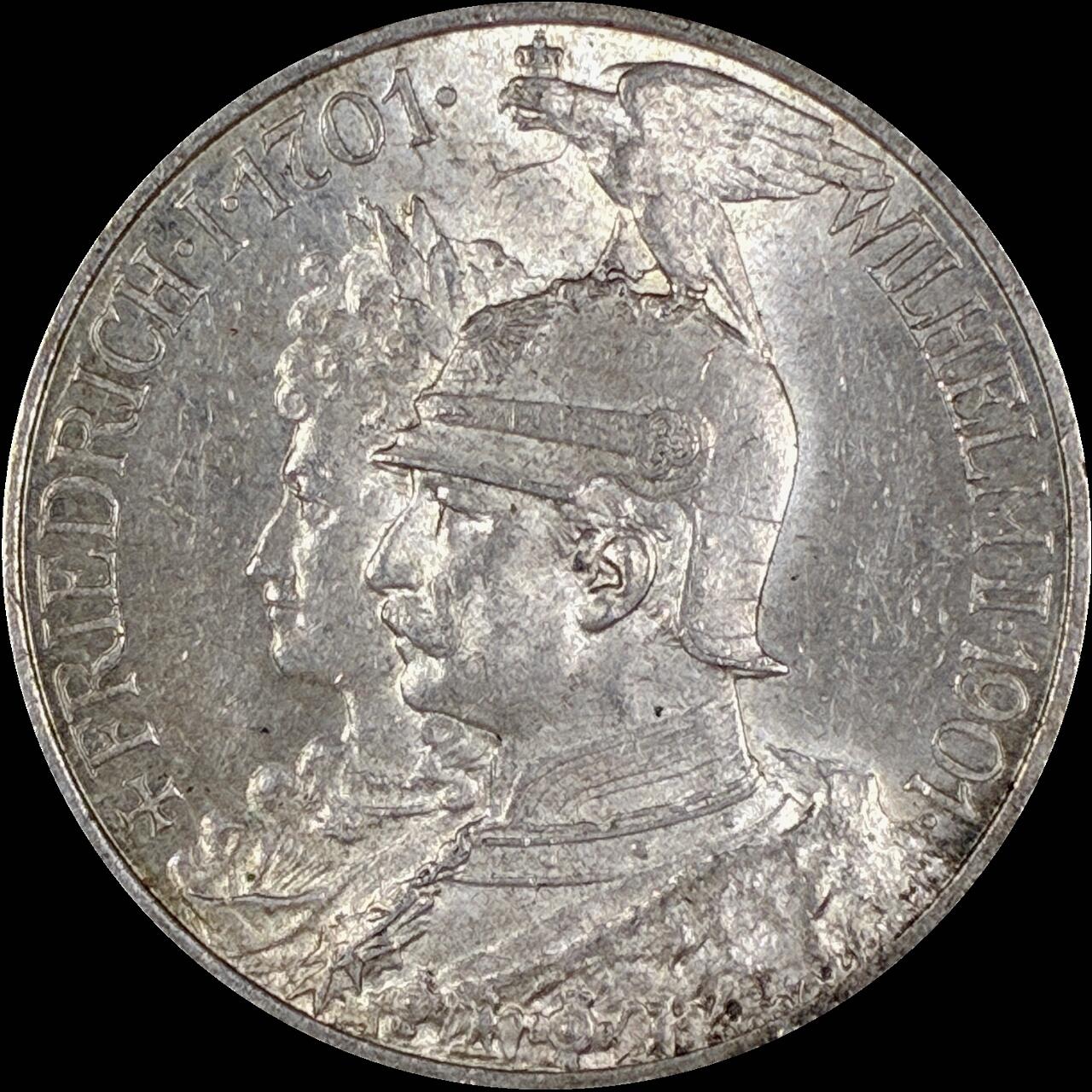 【雨安】【直播拍卖】【第0127期-裸币套币】2026-03-13 周五 19:30 (金价1140, 银价21.50) [裸币德国] Germany 德国 帝国 J.105 普鲁士 2马克 (1901) 建国 1901年