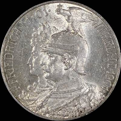 【雨安】【直播拍卖】【第0127期-裸币套币】2026-03-13 周五 19:30 (金价1140, 银价21.50) - [裸币德国] Germany 德国 帝国 J.105 普鲁士 2马克 (1901) 建国 1901年