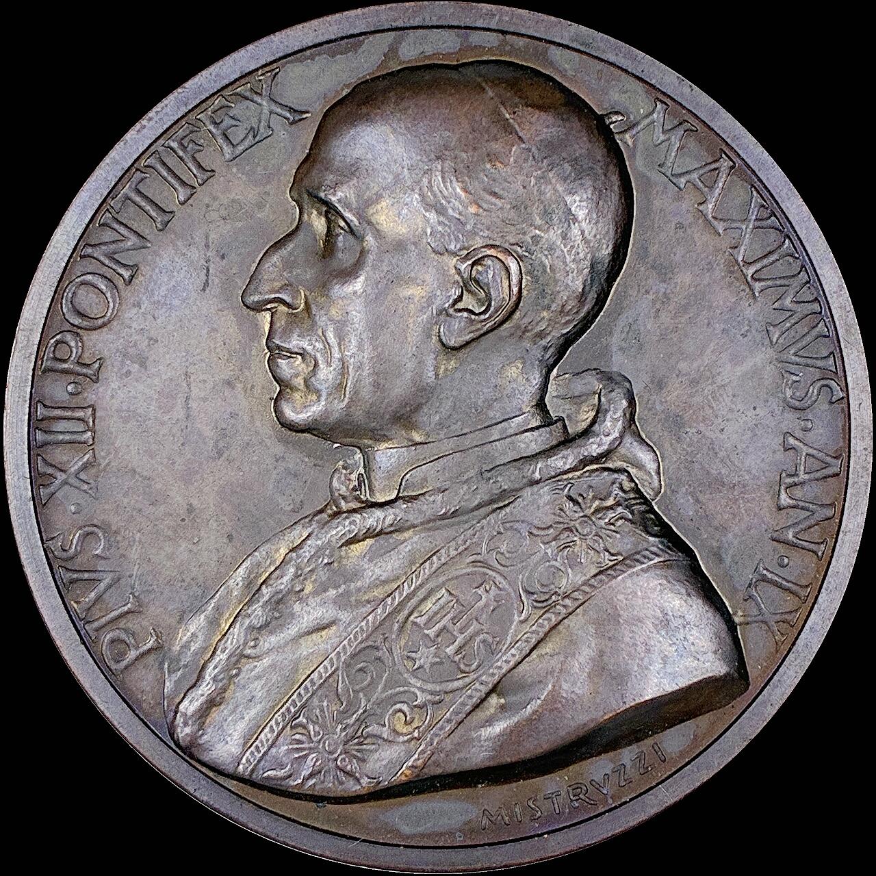 【雨安】【直播拍卖】【第0127期-裸币套币】2026-03-13 周五 19:30 (金价1140, 银价21.50) [徽章奖章] Vatican [章] 梵蒂冈 1947年 庇护十二世 铜章 44mm