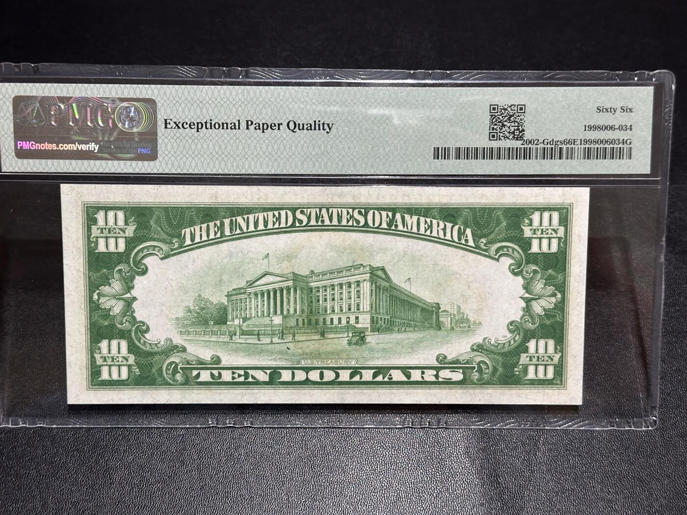 《外钞收藏家》第六百一十七期（精选场）（长期征集拍品、欢迎藏友们联系合作） 1928年美国10美元 芝加哥 PMG66