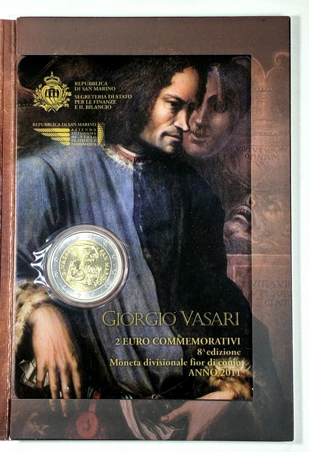 【雨安】【直播拍卖】【第0127期-裸币套币】2026-03-13 周五 19:30 (金价1140, 银价21.50) [现代装帧] San Marino 欧元 圣马力诺 2欧元 2011年 诺瓦萨利诞辰500周年