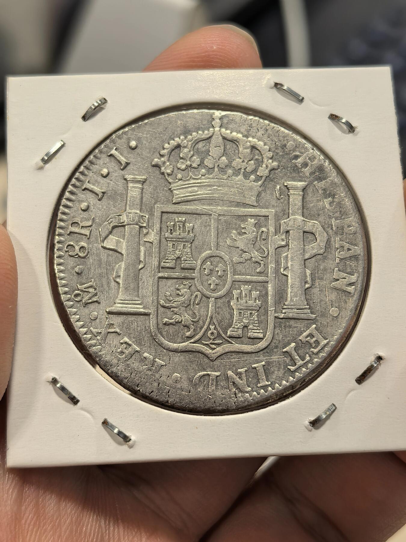 博洋堂世界钱币拍卖第164期（全场包邮） 西属墨西哥1820年MO JJ斐迪南七世双柱银币8R，美品，比卡四少见多了