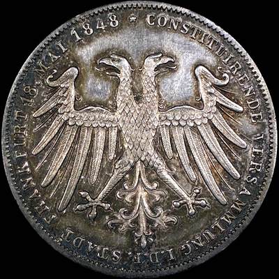 【雨安】【直播拍卖】【第0127期-裸币套币】2026-03-13 周五 19:30 (金价1140, 银价21.50) - [裸币德国] Germany 德国 德意志 2盾 Frankfurt法兰克福 Thun.135 KM#0338 (1848) 奥地利大公 1848年