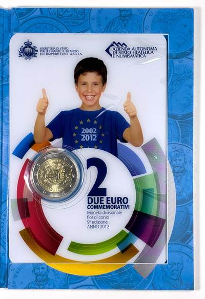 【雨安】【直播拍卖】【第0127期-裸币套币】2026-03-13 周五 19:30 (金价1140, 银价21.50) - [现代装帧] San Marino 欧元 圣马力诺 2欧元 2012年 欧元发行10周年