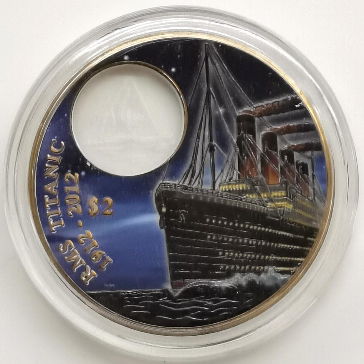 博洋堂世界钱币拍卖第164期（全场包邮） 英属维尔京群岛2012年2元彩色铜币 泰坦尼克号百年（夜航） 50mm 发行量：1千 盒证全
