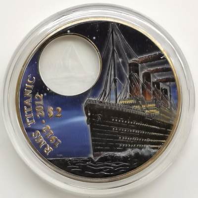 博洋堂世界钱币拍卖第164期（全场包邮） - 英属维尔京群岛2012年2元彩色铜币 泰坦尼克号百年（夜航） 50mm 发行量：1千 盒证全