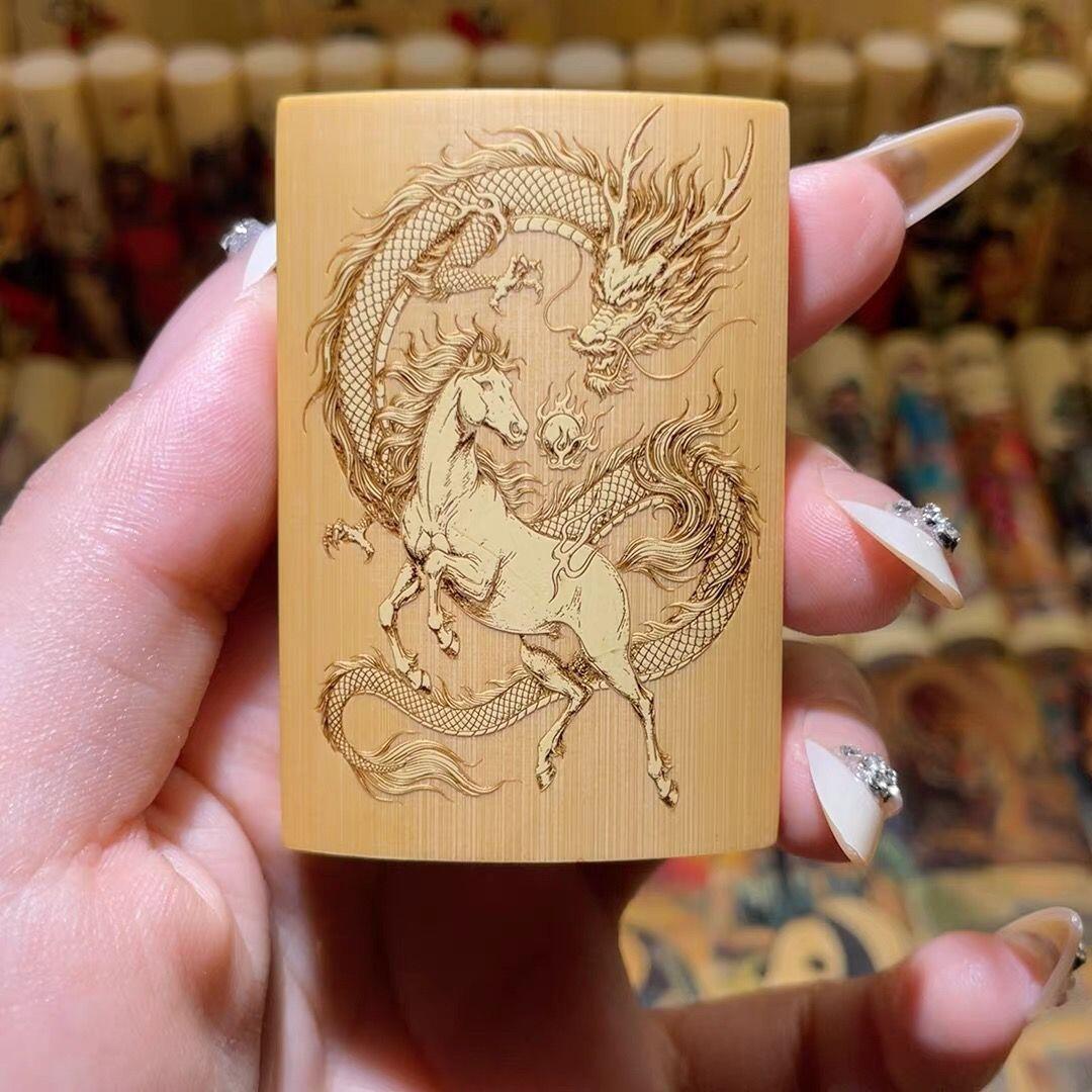 听雨轩（75）竹牌专场 留青工艺竹牌手把件4*6cm 龙马精神