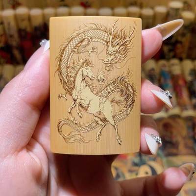 听雨轩（75）竹牌专场 - 留青工艺竹牌手把件4*6cm 龙马精神