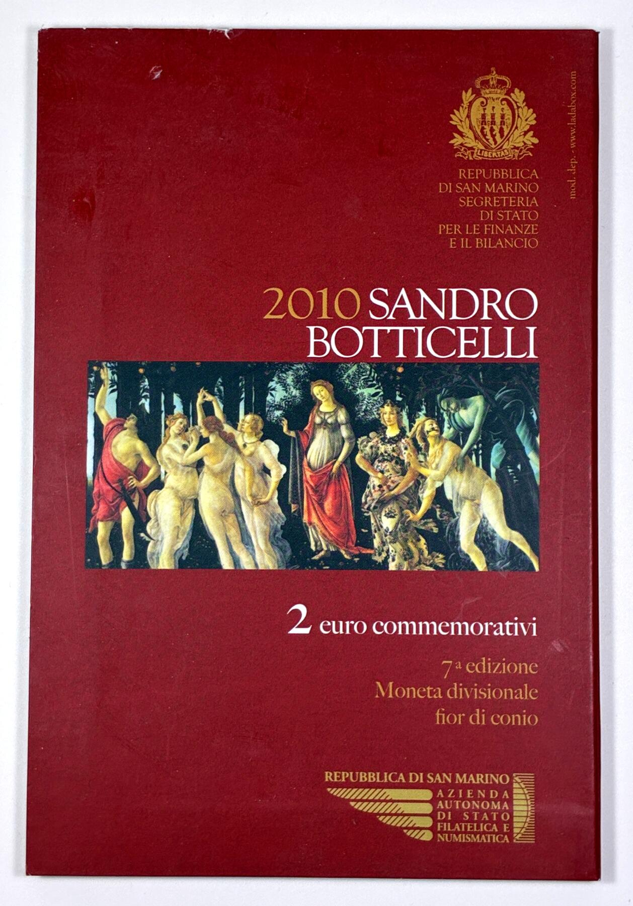 【雨安】【直播拍卖】【第0127期-裸币套币】2026-03-13 周五 19:30 (金价1140, 银价21.50) [现代装帧] San Marino 欧元 圣马力诺 2欧元 2010年 波提切利逝世500周年