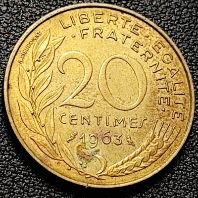 泉币菌-第208场-拍品多 请提前出价 - 法国1963年20生丁铜币 玛丽安娜 入欧前末版 绝版